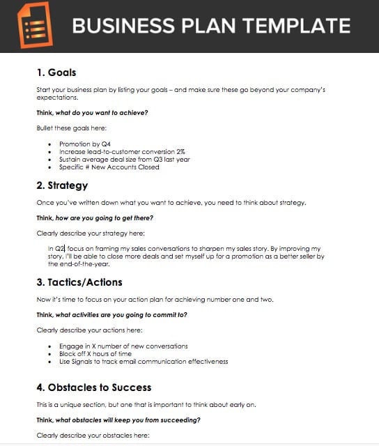 A Free Business Plan Template For Sales Reps